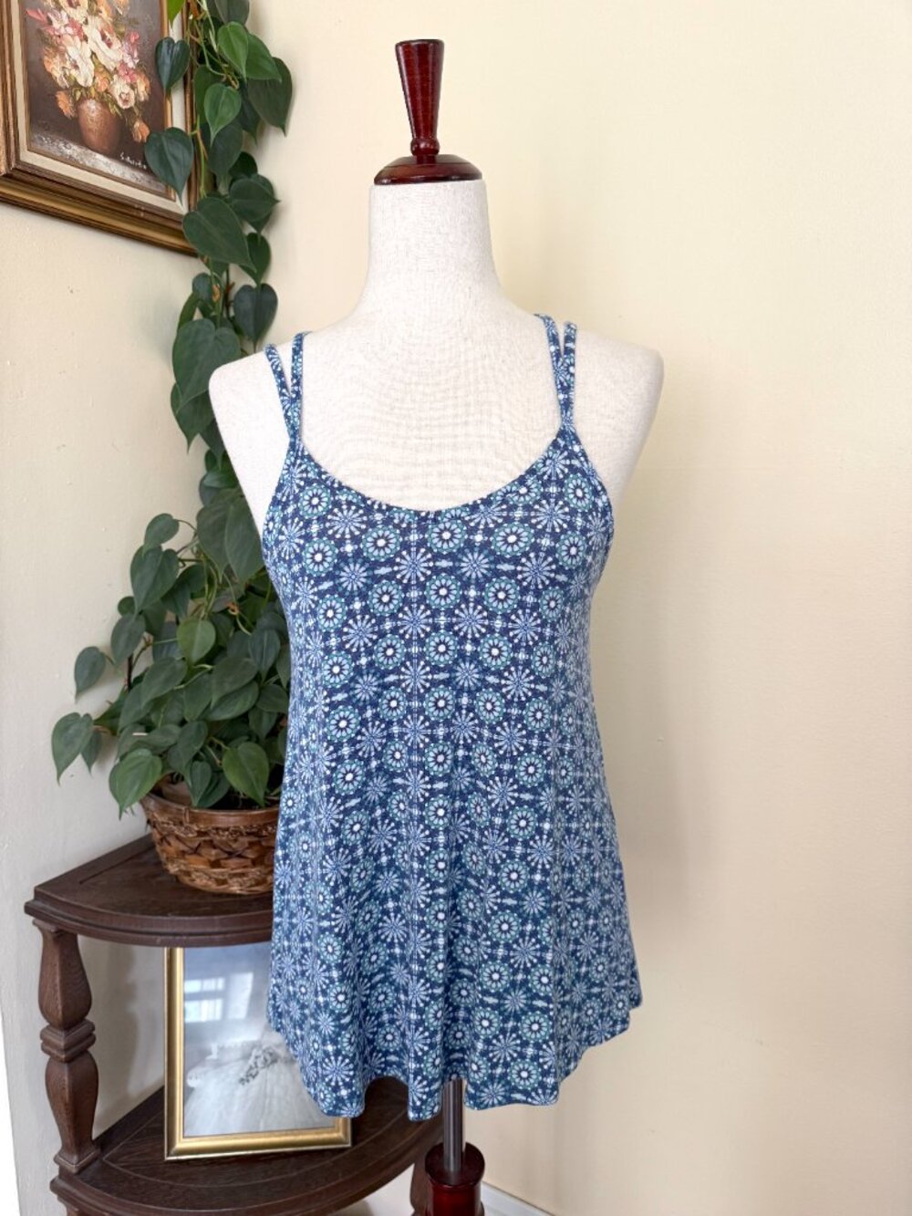 MIX by 41 Hawthorn Blue Chelsea Back Detail Knit Top sz S Petite Strappy Back